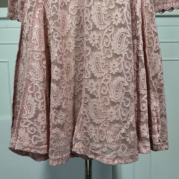 Umgee Pink Mauve Lace Overlay Mini Dress Stretchy Fit & Flare Size M Feminine - Picture 6 of 16